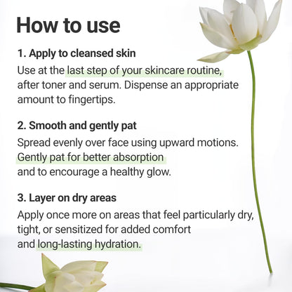 Calming Lotus Cream – Lightweight Hydrating & Soothing Moisturizer Face Cream for Sensitive Skin | 75% Lotus Water Extract & Niacinamide for Anti-Aging | Vegan Korean Skincare (2.03 Fl Oz)