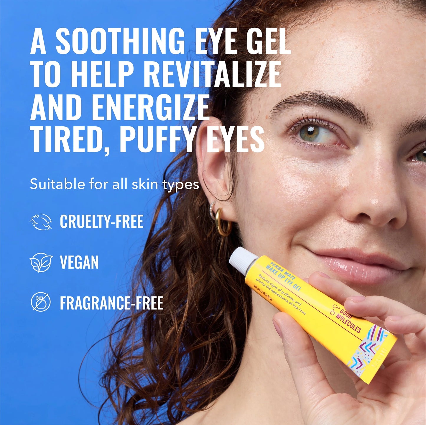 Yerba Mate Wake up Eye Gel - Hydrating Undereye Gel Cream with Hyaluronic Acid & Caffeine, Targets Dark Circles & Puffiness, Skincare for Face, 0.5 Fl Oz